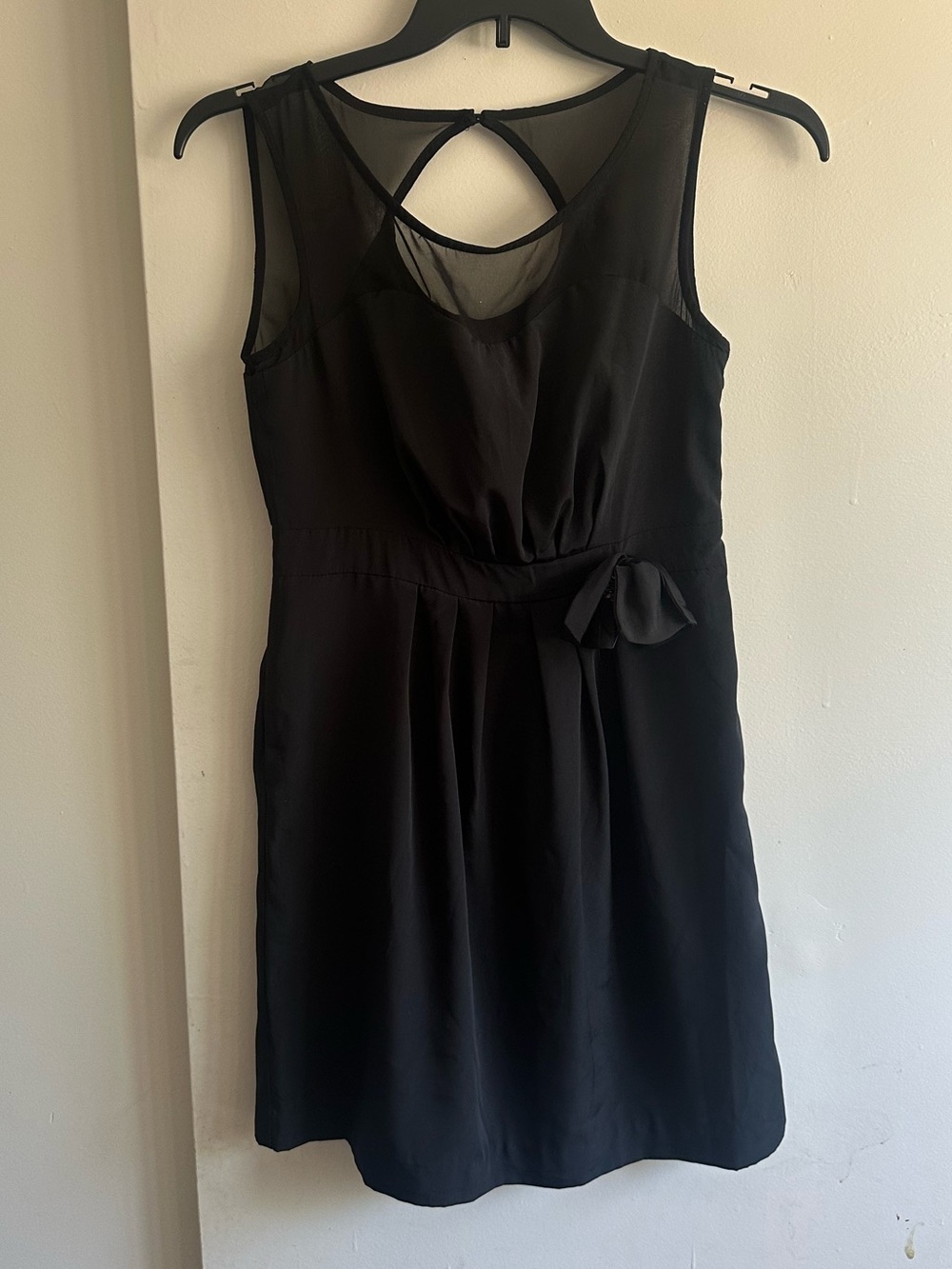 Elle Black Sleeveless Mini Dress with Sheer Back and Waist Tie